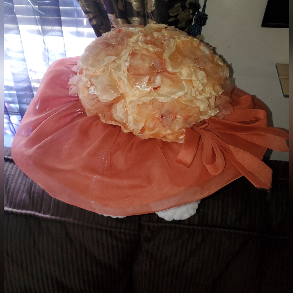 Vintage Women's 60s Bullocks Wide Brim floral flower net sun Hat